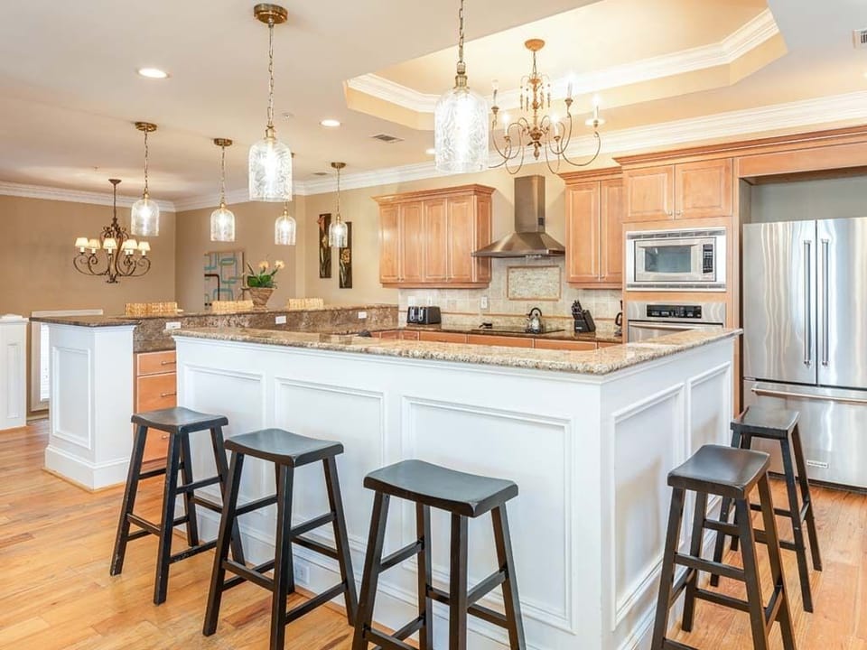 Open plan Kitchen and dining with breakfast bar seating for 8