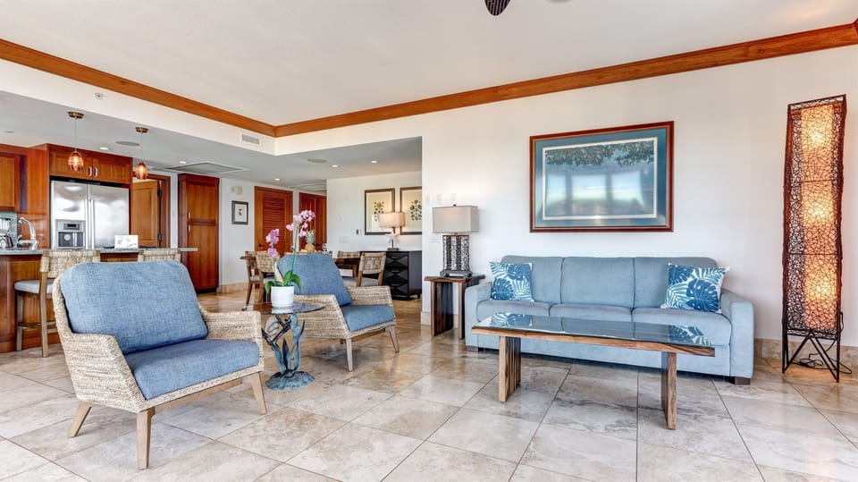 The plush couches invite you to relax & sink into comfort