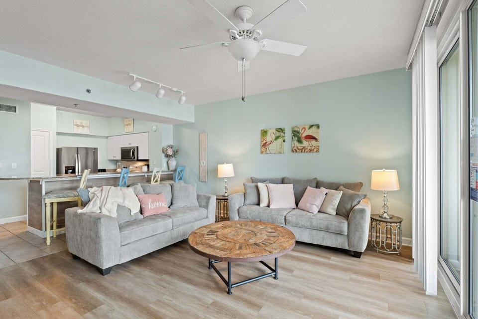 Gulf Front Living Area with Sleeper Sofa