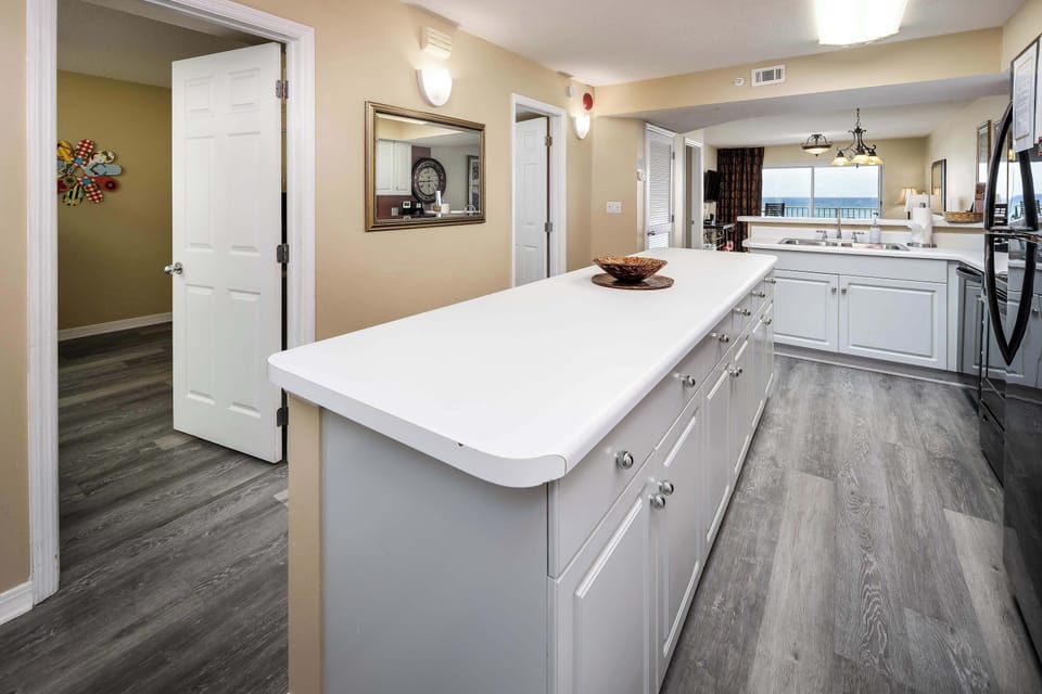 Fully stocked kitchen with large kitchen island