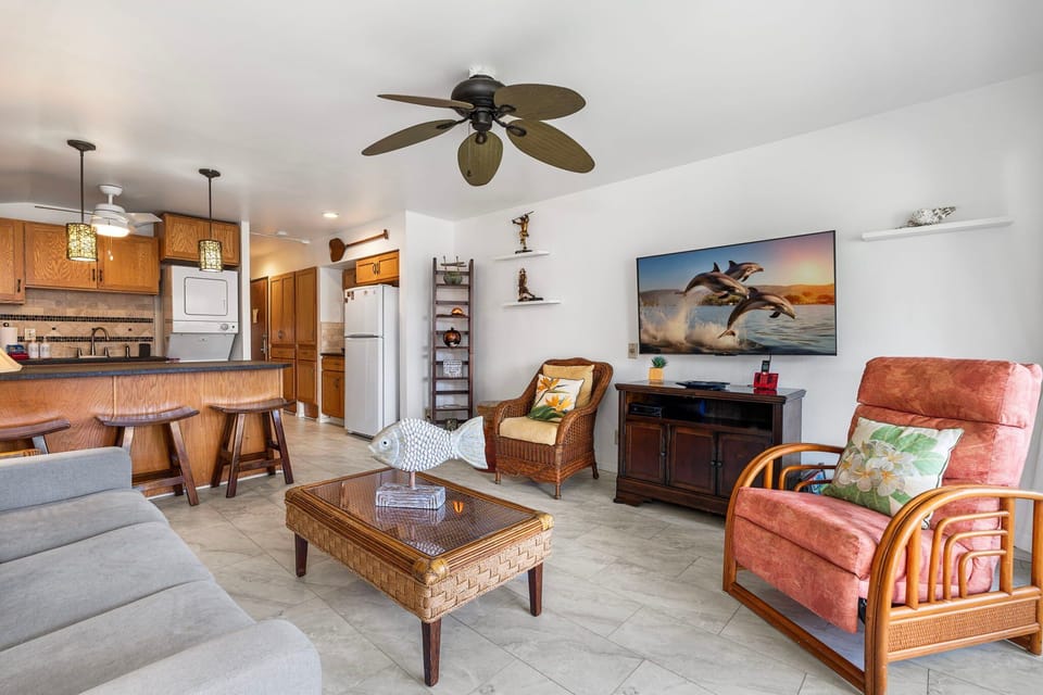 Living area with TV & Ceiling Fan