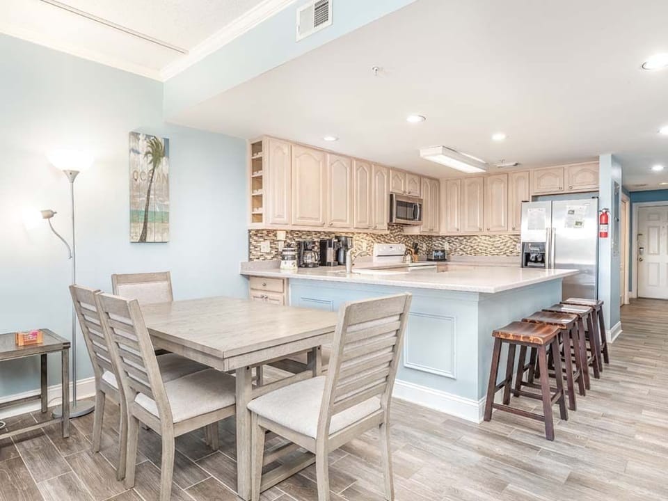 Open kitchen and dining area