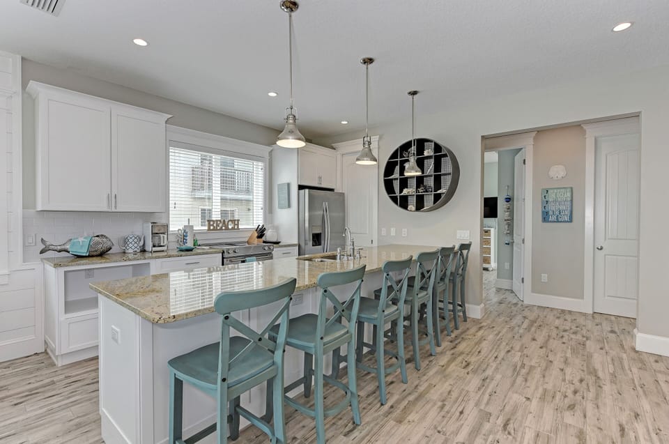 Large kitchen island with extra seating for 6