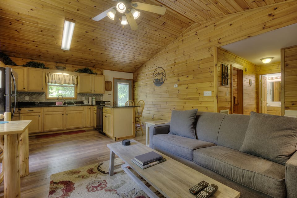 Spacious kitchen and living space.