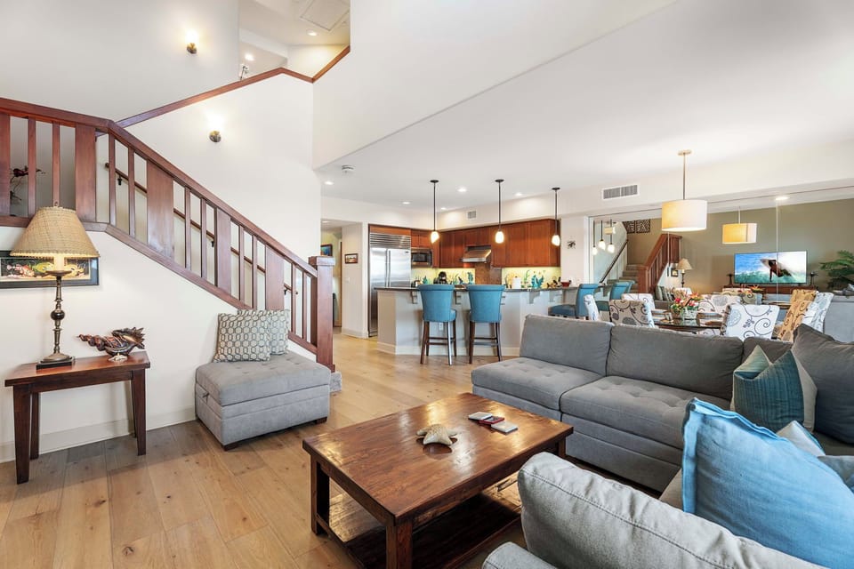 The spacious open-concept living of the living area