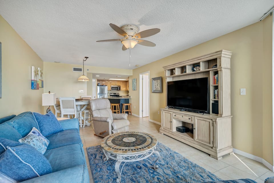 Spacious Living Room with a Sleeper Sofa and Fantastic View of the Gulf