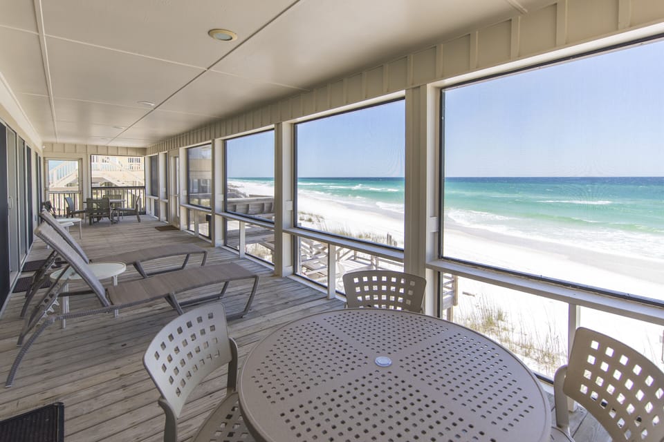 Table and chair on the deck for outdoor dining