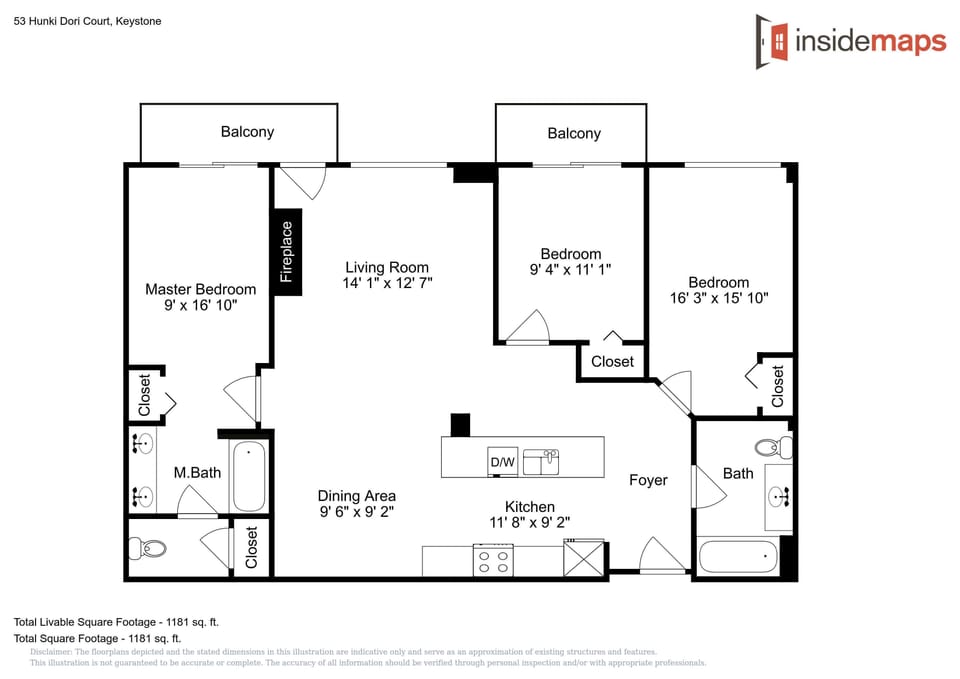 Your spacious apartment layout features two bedrooms, two baths, and a cozy living area with fireplace - perfect for your mountain getaway.