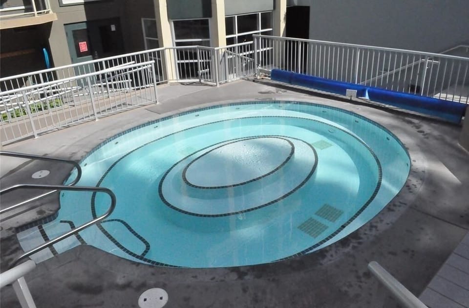 Soak under the stars in the large outdoor hot tub.