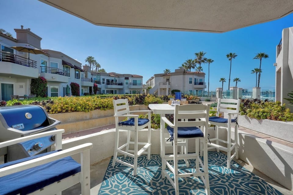 patio high table and chairs, ocean view