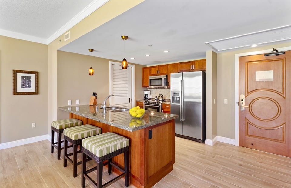 With granite counters, Bosch appliances, and all the necessary cookware
                