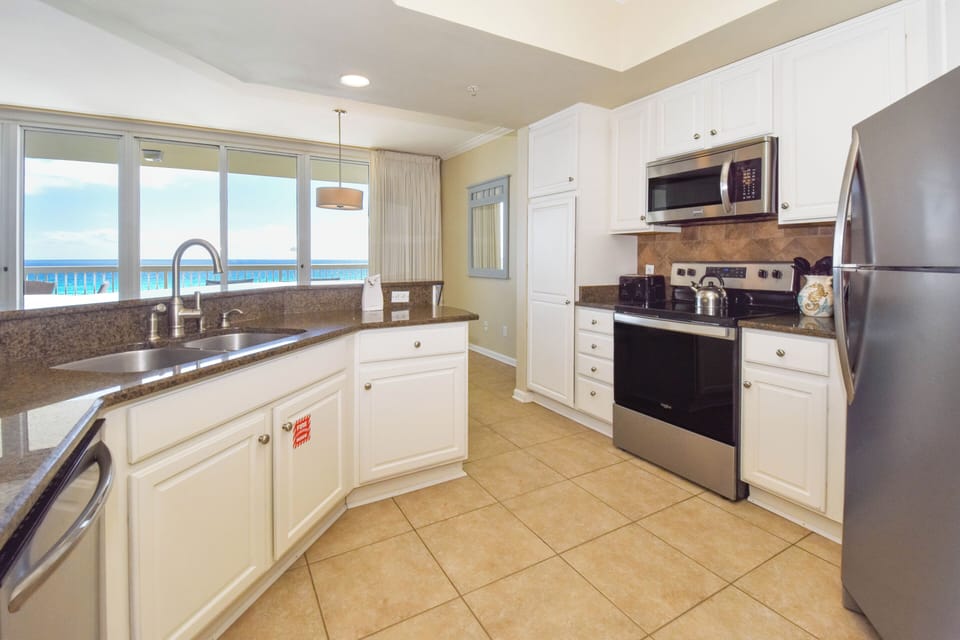 Silver Beach Towers E403 - Kitchen with Gulf Views