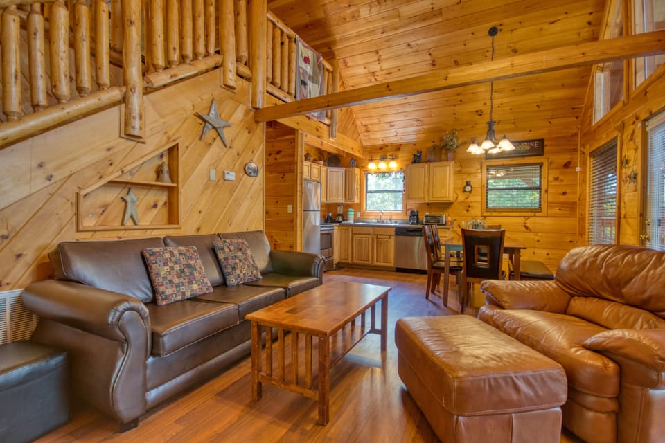Beautiful Great Room - New Premium Sleeper Sofa & Large Lounge chair adorn this living room with vaulted wooden ceilings