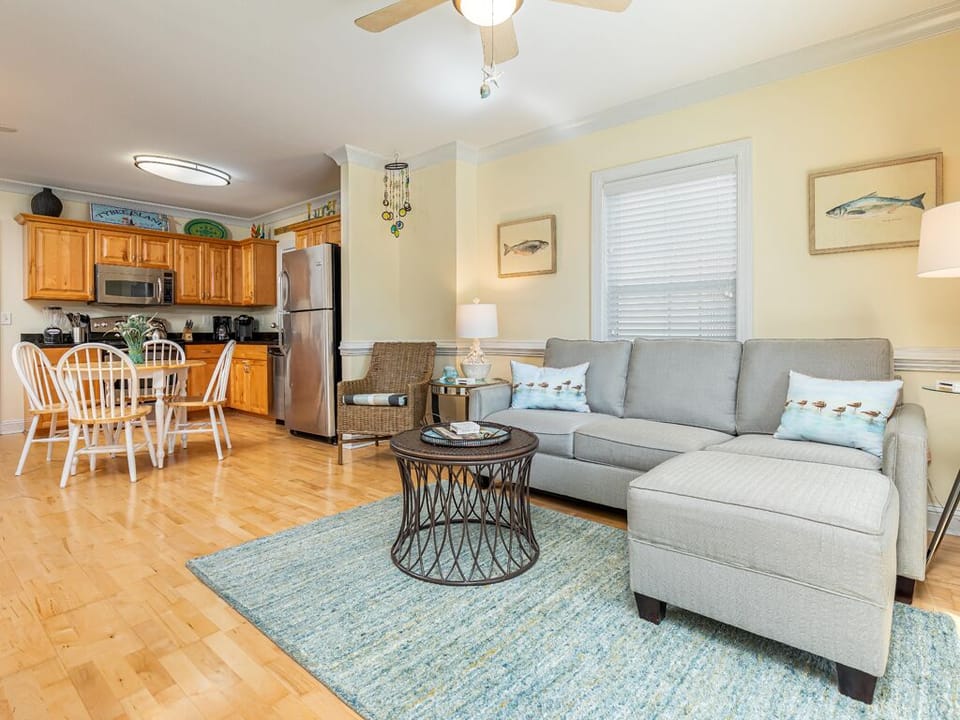Open plan and Living area with sleeper sofa and flat-screen TV