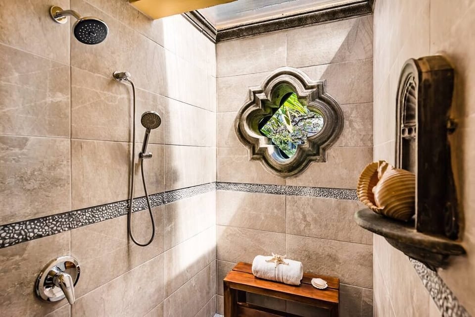 A luxury shower with natural light. 