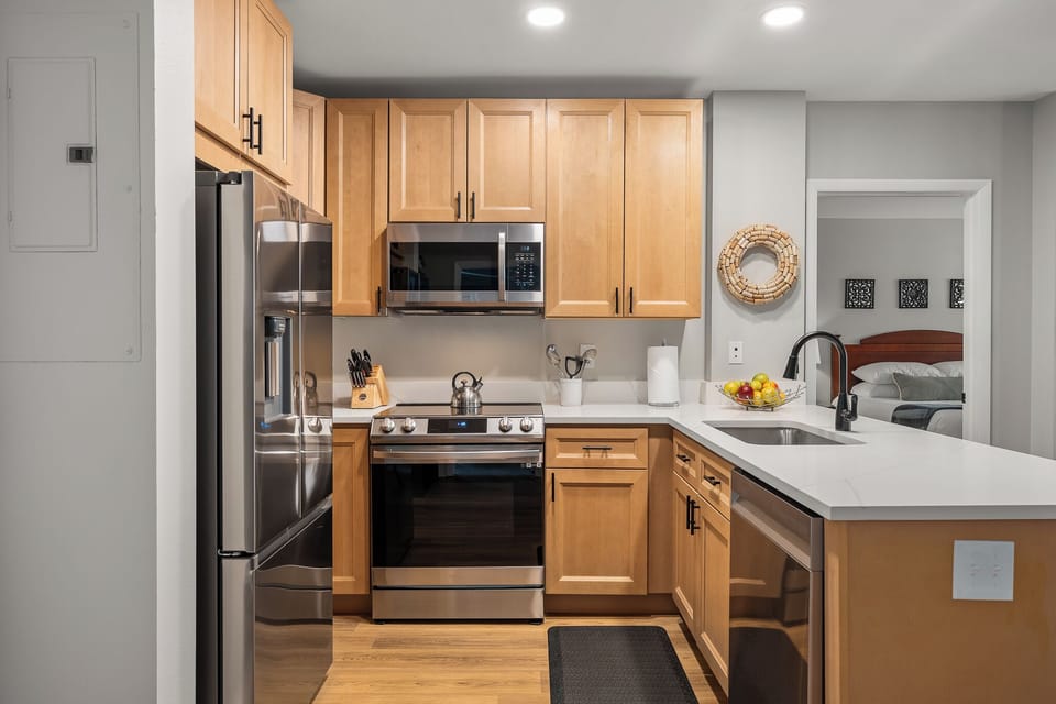 Updated kitchen with stainless steel appliances