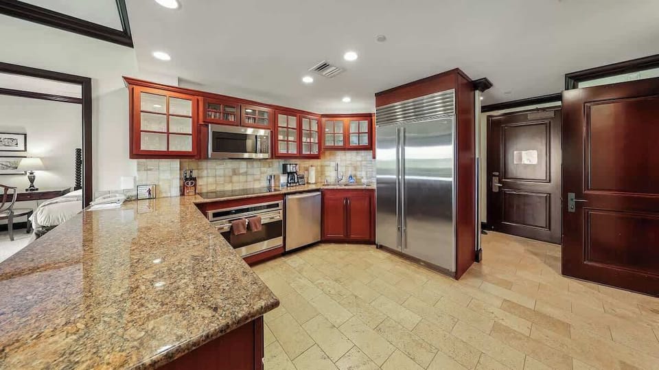 Subzero and Wolfe appliances in our well stocked modern Kitchen