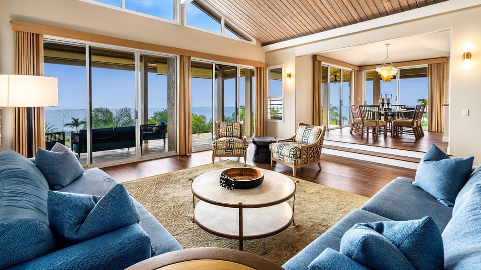 Main living room upstairs with wide ocean views