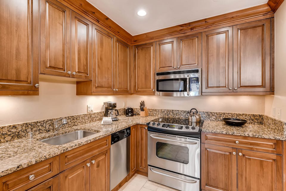 Modern appliances and granite counters