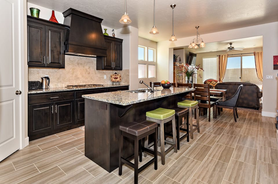 Kitchen Island View - The Kitchen Island comfortably seats 4 adults and creates a great space for serving and preparing meals.