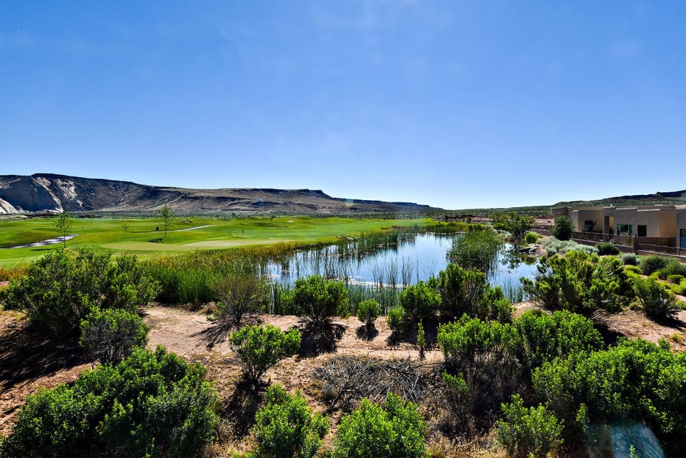 View of Pond and 9th Hole - This is why we named our home Sunrise on the 9th! The views are breathtaking, and it is worth waking up early to lounge on the back patio and enjoy the brilliant sunrise over the 9th hole of the Ledges Golf Course! A pond lends to its enchantment!