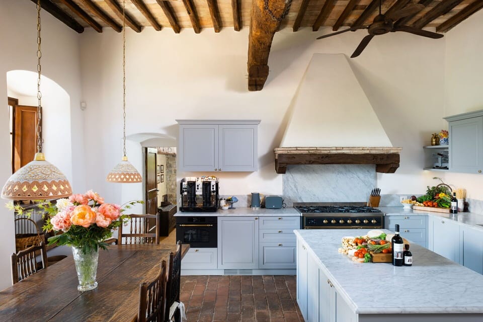 Kitchen, Interior Design, Furniture, Flooring, Countertop, Cabinetry, Lighting, Ceiling, Floor, Tile
