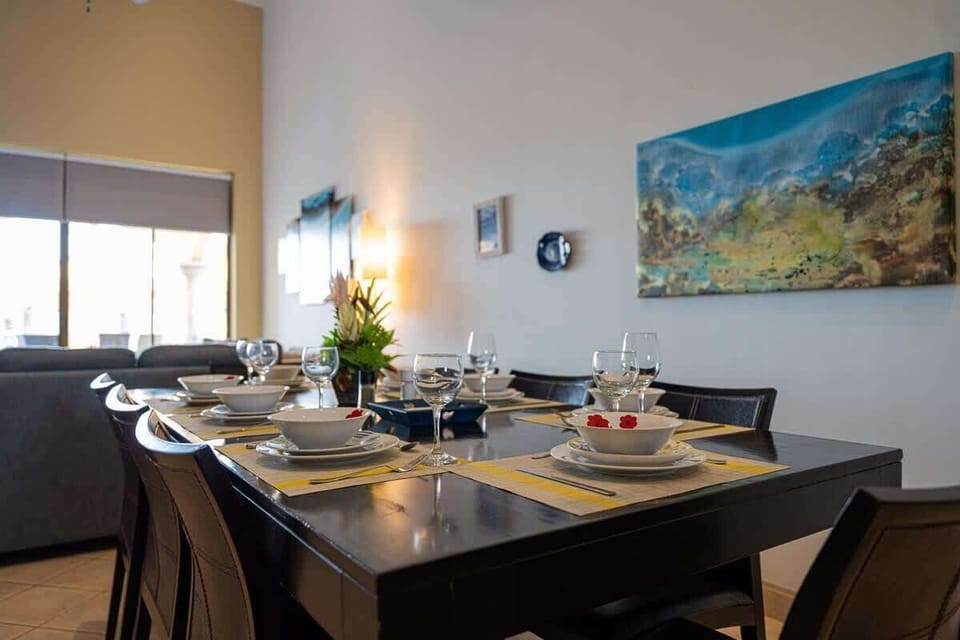 Spacious dining area and view of living area