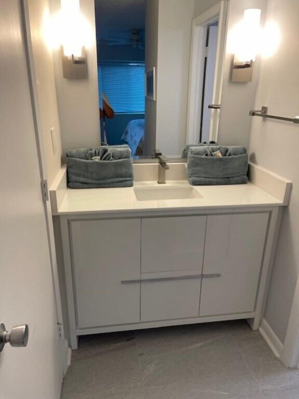 Modern bathroom with a spacious walk-in shower and sleek design.
