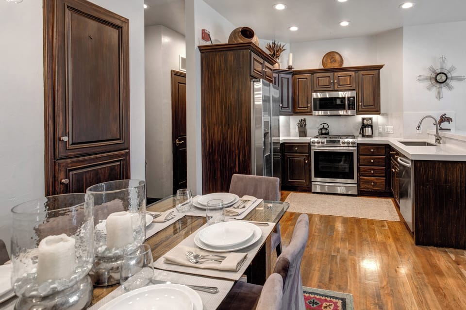 The open concept dining and kitchen area.