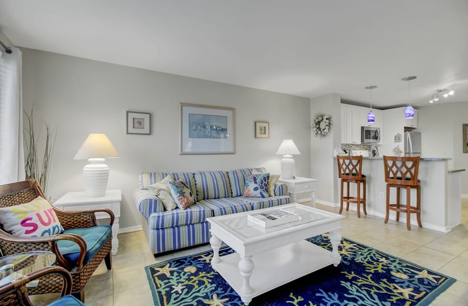 Living room with deck access.