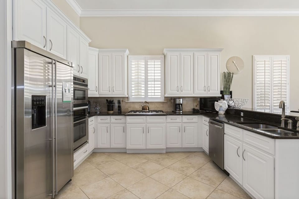 Fully equipped kitchen with stainless steel appliances