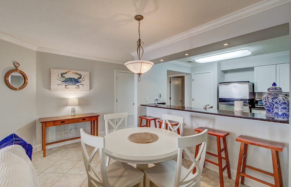 Dining and seating at the breakfast bar.