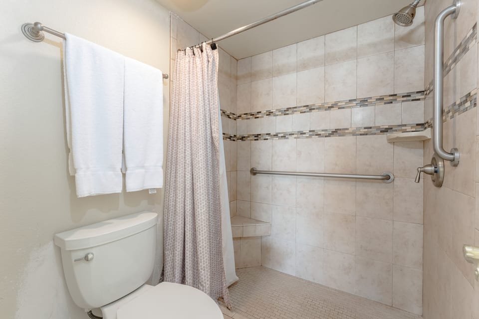Introducing our incredible bathroom with a convenient walk-in shower