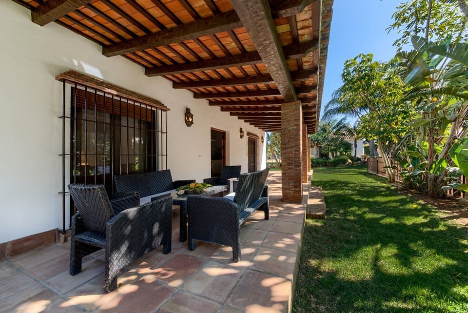 Terrace of El Olivo House in Hacienda Roche Viejo in Conil