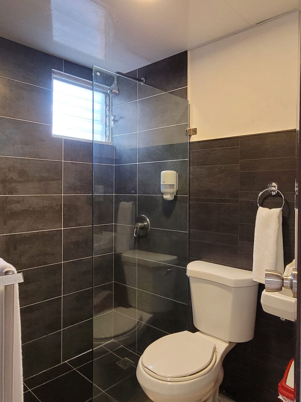 Shower, free toiletries, towels