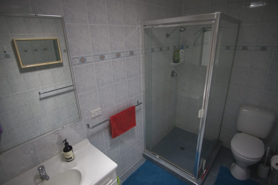 Shower, towels, soap, shampoo