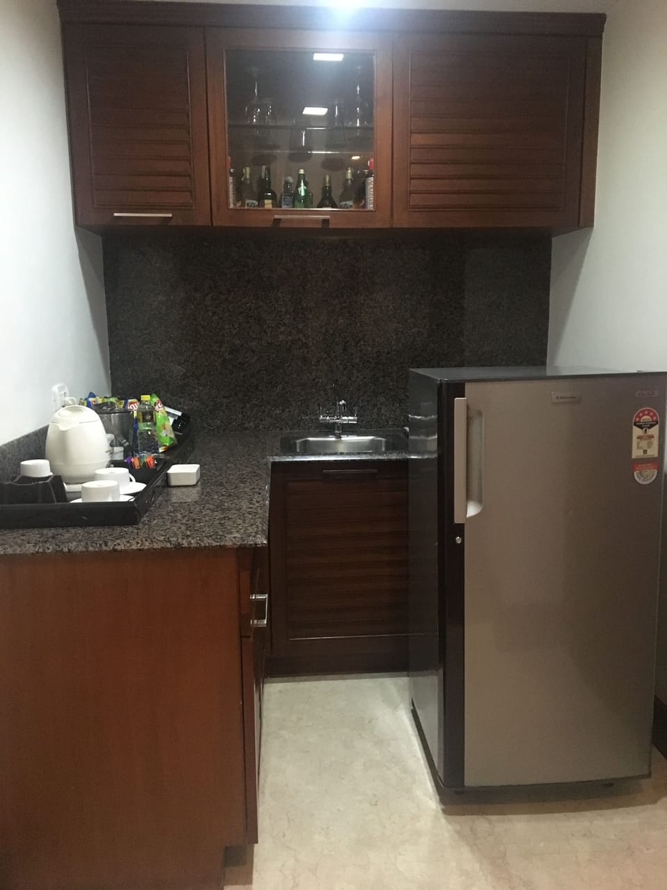 Microwave, stovetop, coffee/tea maker, rice cooker
