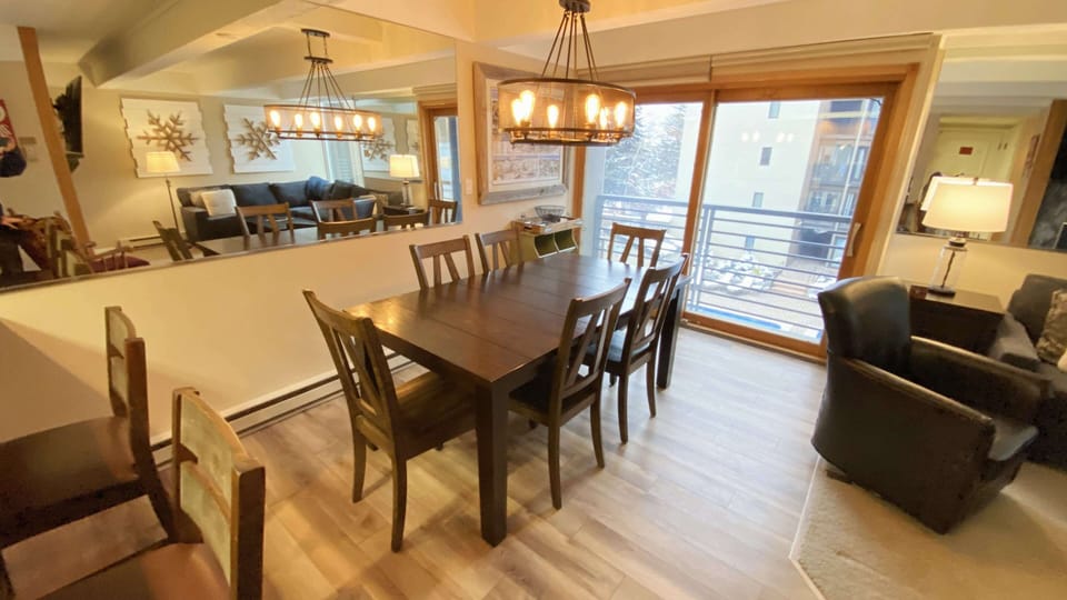 Dining area with sliding glass door