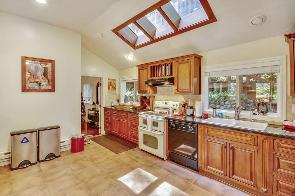 Skylights let in extra sunlight during the day and the moon at night.