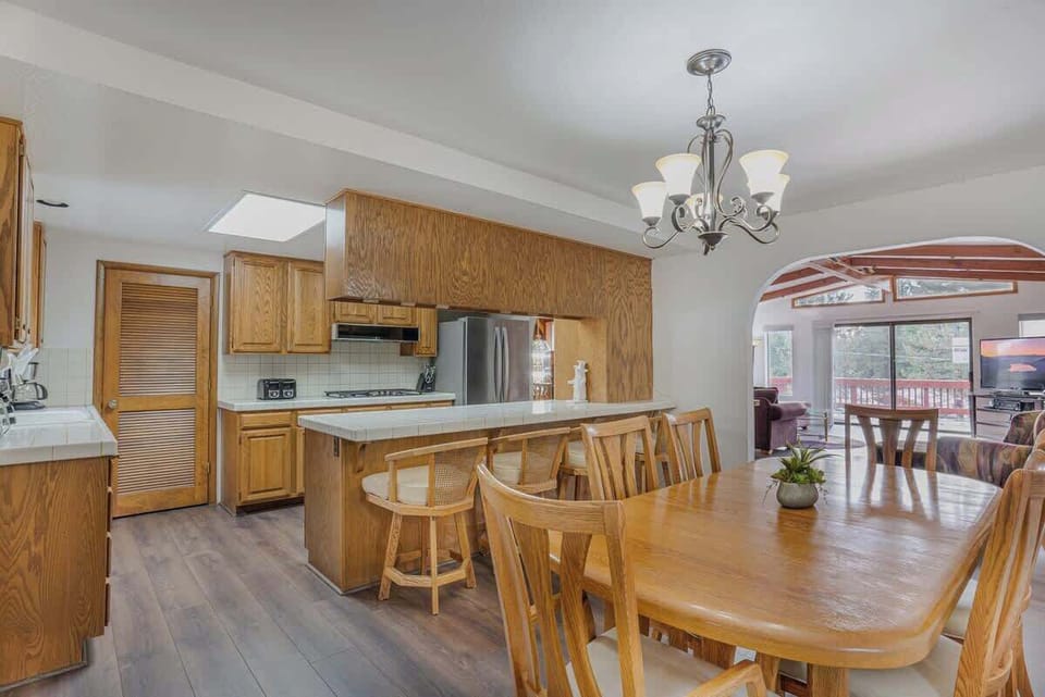 Dining area connects with living room and kitchen