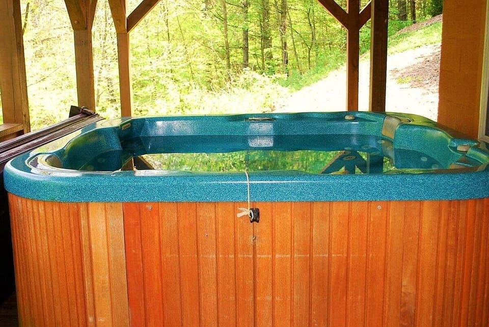 Hot tub on covered lower deck
