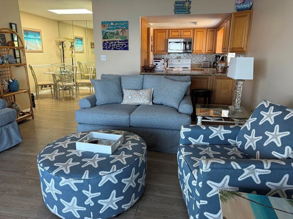 Living room towards Kitchen and Dining Room.