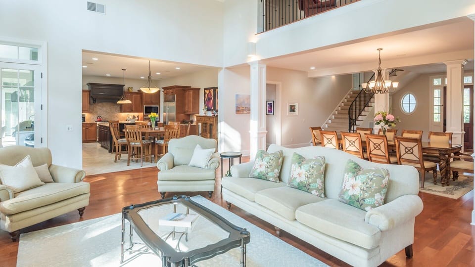 Open Living Area to Kitchen and Dining Area