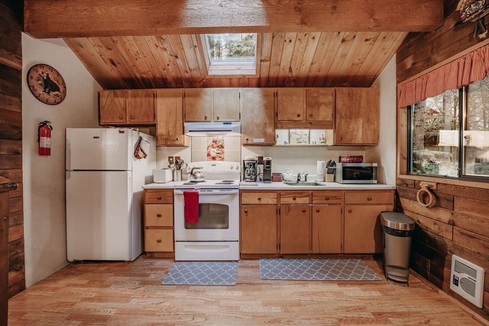 Indoors, Hardwood, Stained Wood, Kitchen, Refrigerator