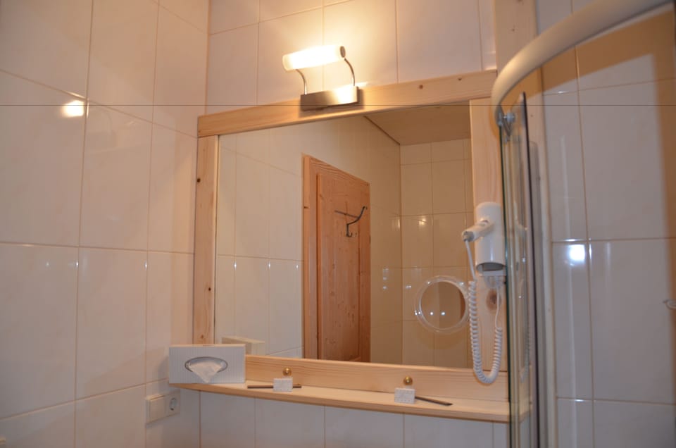 Separate tub and shower, free toiletries, hair dryer, bathrobes