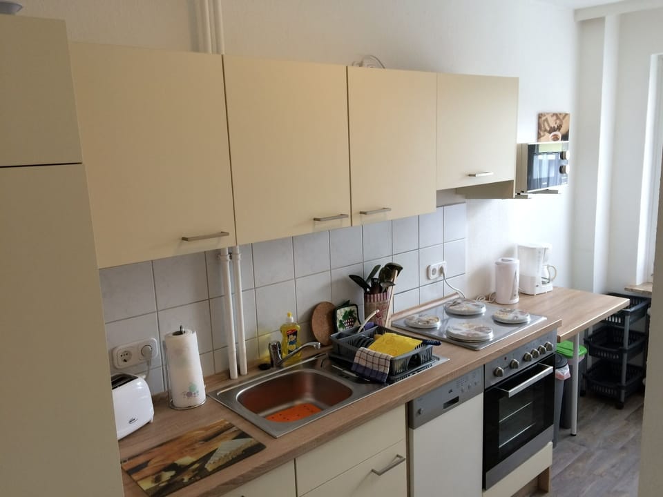 Apartment ( TW1 ) | Private kitchen | Full-size fridge, microwave, oven, stovetop