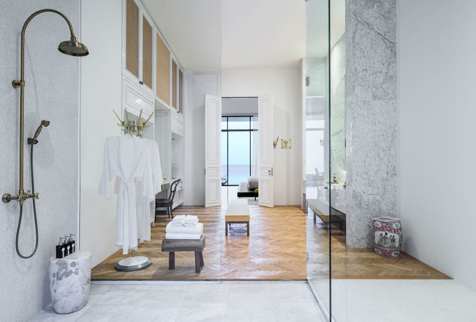 The Writer | Bathroom | Separate tub and shower, jetted tub, rainfall showerhead