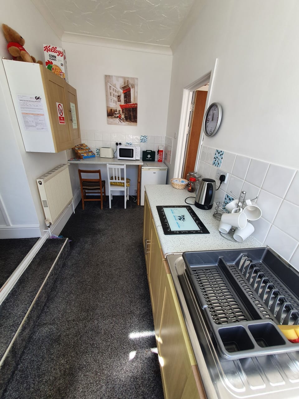 Shared fridge, microwave, coffee/tea maker, electric kettle