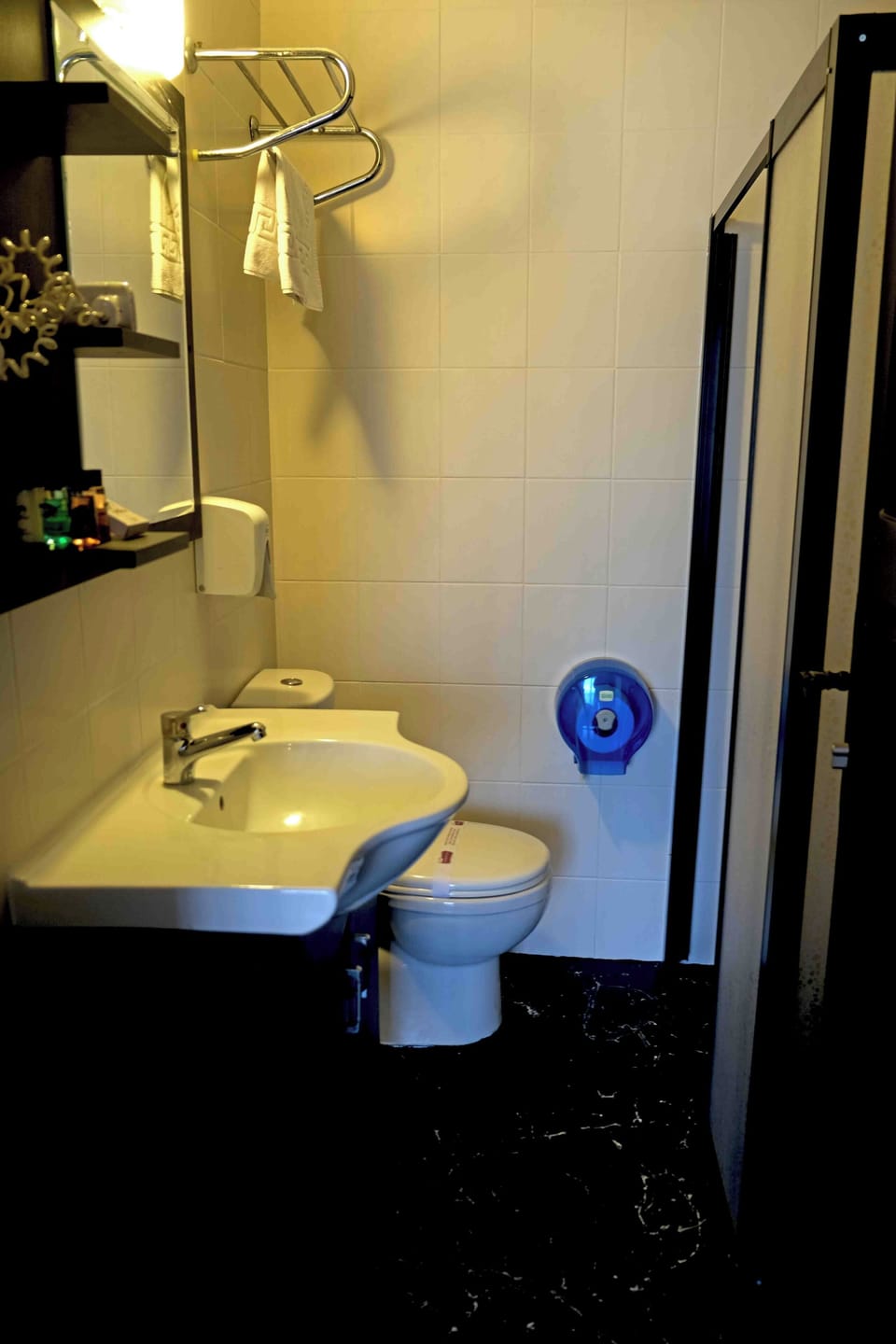 Shower, free toiletries, hair dryer, slippers