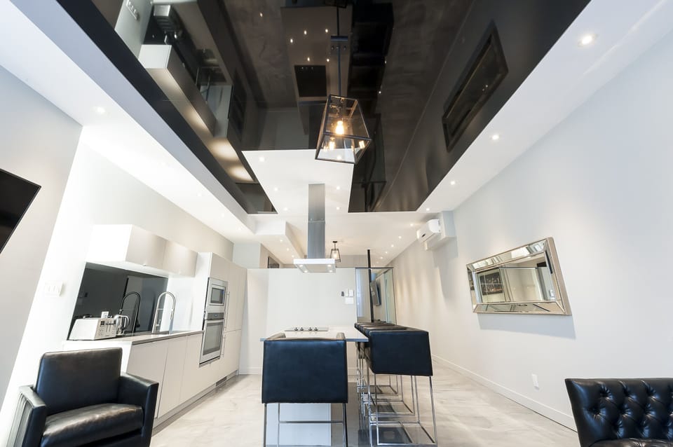 Open concept kitchen with living space